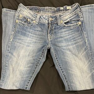 Miss Me Blue Boot Cut Jeans with Vintage Fading